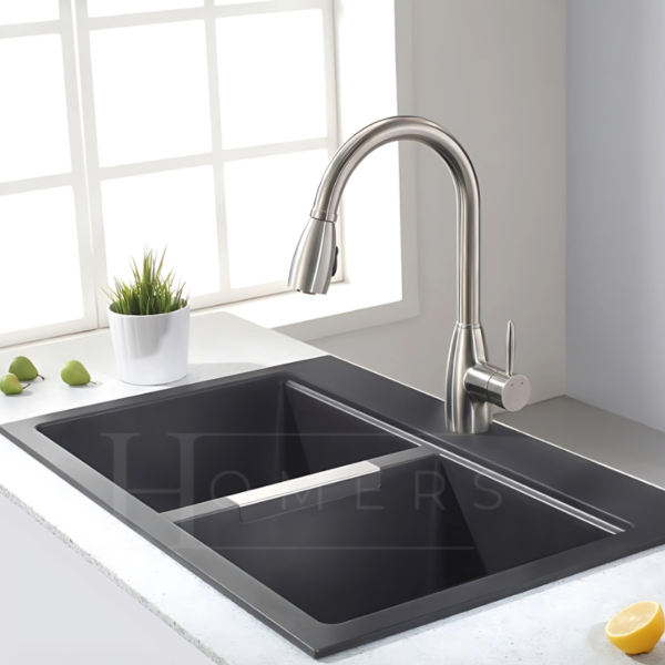 Double Bowl Granite kitchen sink size 80×50×20, Dark Gray - Image 2