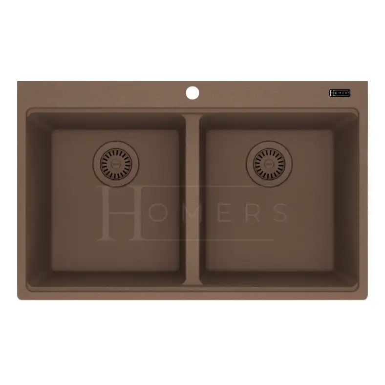 Double Bowl Granite kitchen sink size 80×50×20, Brown